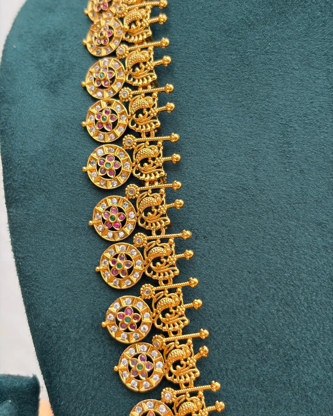Traditional Gold-Tone Long Haram Necklace Set with Stone-Studded Motifs 2 Traditional Gold-Tone Long Haram Necklace Set with Stone-Studded Motifs 2