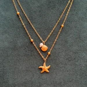 Anti-Tarnish Layered Gold-Tone Starfish and Seashell Necklace