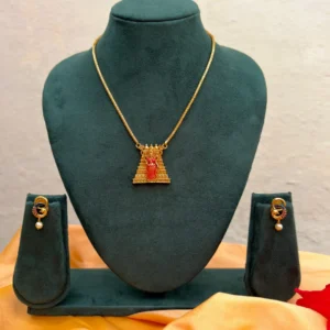 Traditional Temple Motif Gold-Tone Necklace and Earring Set